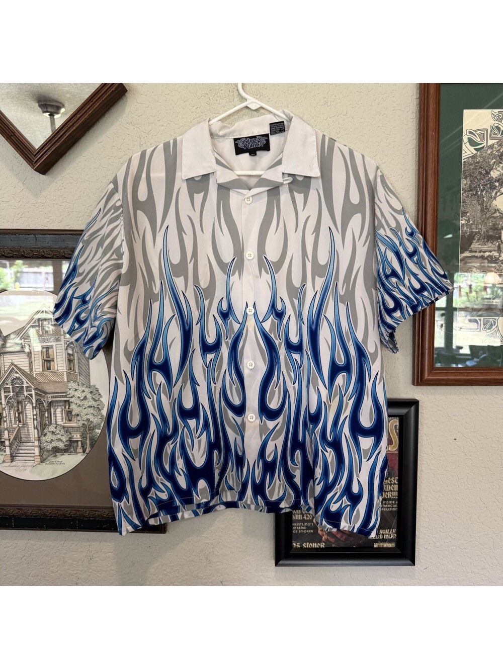 Vintage 90s/00s RARE Flames Y2K Trailer Park Boys Ricky Button Shirt Size L/XL